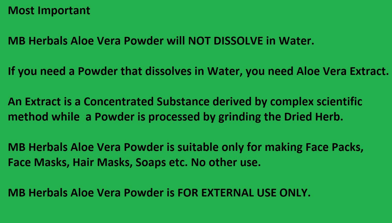 MB Herbals Aloe Vera Powder 3.5 oz / 100 Gram | Aloe barbadensis Powder | Natural Skin Moisturizer | Promotes Hair Growth | for External Use Only