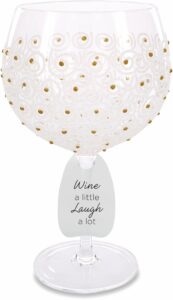 pavilion gift company 24 oz hand painted large glass wine a little laugh a lot-white sparkle swirl, gold
