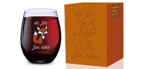 gsm brands stemless wine glass (oh for fox sake) made of unbreakable tritan plastic and dishwasher safe - 16 ounces