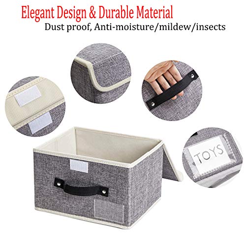 Small Storage Boxes with Lids 2 Pack Linen Collapsible Cube Storage Basket with Handle, Jane's Home Foldable Fabric Storage Box with lids Organizer for Clothes Closet, Ornament