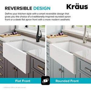 Kraus KFR1-33GWH Turino 33-inch Fireclay Farmhouse Apron Reversible Single Bowl Kitchen Sink with Bottom Grid in, White Color