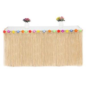 hawaiian luau grass table skirt 9ft luau party decorations supplies for tiki bar decorations, moana hawaiian tropical jungle party decorations supplies