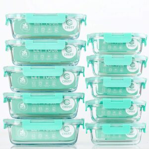 c crest [10-pack] glass food storage containers with lids, airtight, bpa free, meal prep containers for kitchen, home use