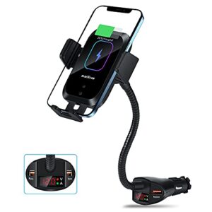 car cigarette lighter wireless charger- phone holder mount,automatic infrared smart sensing 15w qi fast wireless charging cradle for cell phone,dual usb, double qc3.0 output