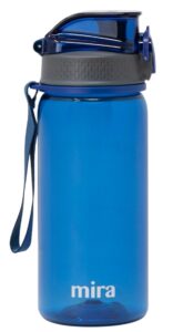 mira reusable tritan water bottle | bpa-free plastic sports water bottle | leak proof locking flip top lid with easy flow spout (17 oz (500 ml), navy blue)