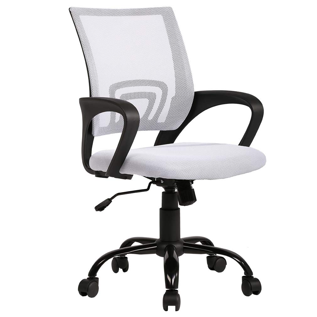 Ergonomic Office Chair Mesh Cheap Desk Chair Task Computer Chair Lumbar Support Modern Executive Adjustable Rolling Swivel Chair for Back Pain, White