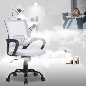 Ergonomic Office Chair Mesh Cheap Desk Chair Task Computer Chair Lumbar Support Modern Executive Adjustable Rolling Swivel Chair for Back Pain, White