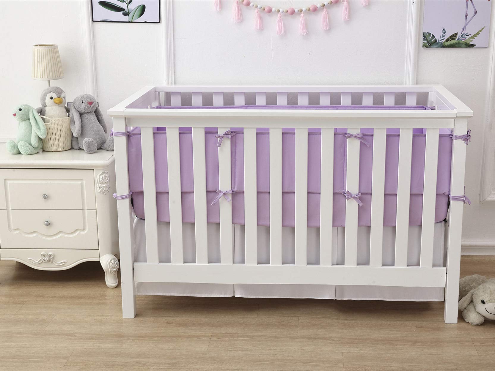 Belsden 3 Pack Microfiber Durable Crib Sheets Fitted, Silky Soft Smooth Breathable Baby Sheets Set for Girls, 28''x52 Fits Standard Crib and Toddler Mattresses, Light Purple + Pink + White Colors