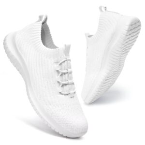 lancrop women's slip on sneakers - summer breathable comfortable walking tennis shoes 7.5 us, label 38 all white