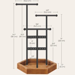 SONGMICS Jewelry Holder, Jewelry Organizer, 4 Independent Zones, Jewelry Display Stand with Metal Frame, Necklace Earring Bracelet Holder, for Rings, Black and Caramel Brown UJJS03CB