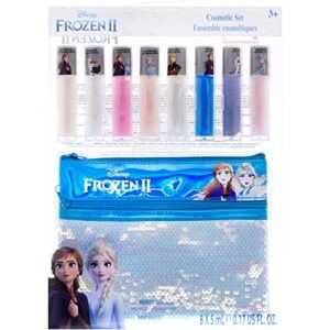 disney frozen 2 - townley girl anna and elsa lip gloss set with sequin bag, ages 3+ (9 pcs)
