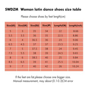 SWDZM Latin Dance Shoes Women Suede Sole Salsa Tango Ballroom Professional Practice Performance Dance Shoes,Heel-3.35'',YCL035 Gold 8 US