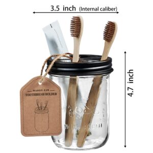 Mason Jar Bathroom Accessories Set - Includes Mason Jar Foaming Hand Soap Dispenser and Toothbrush Holder - Rustic Farmhouse Decor Apothecary Jars Bathroom Countertop and Vanity Organizer (Black)