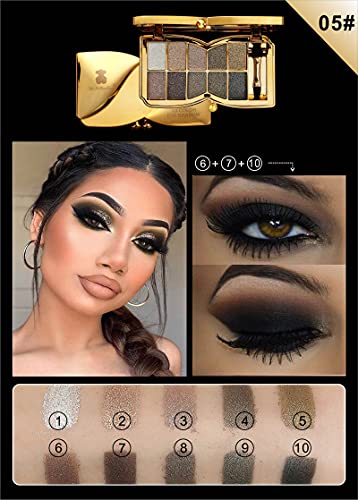 Bernecy Glitter Eyeshadow Palette,10 Colors Sparkle Shimmer Eye Shadow Highly Pigmented Long Lasting Makeup Set Gold (Type 5), Small