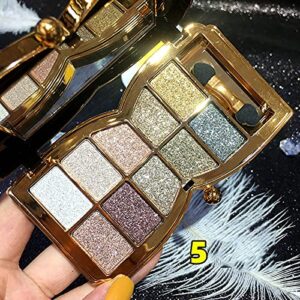 Bernecy Glitter Eyeshadow Palette,10 Colors Sparkle Shimmer Eye Shadow Highly Pigmented Long Lasting Makeup Set Gold (Type 5), Small