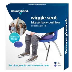 bouncyband – wiggle seat – purple, 13” d – large sensory cushion for kids ages 6-18+ – promotes active learning, improves student productivity, includes easy-inflation pump