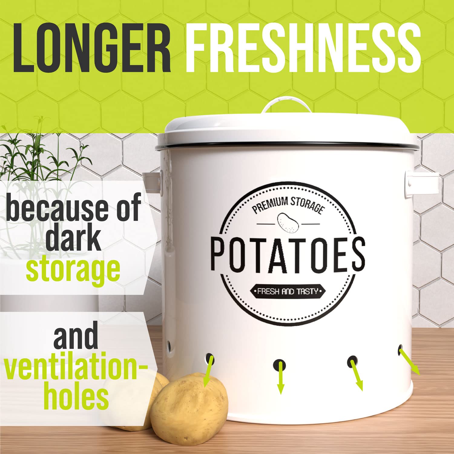 LOFTASTIC® Potato and onion storage bin (3 pack), onion and potato storage bins, potato storage, onion storage, potato storage for pantry, white