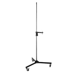 flashpoint rb-pg steel wheeled pistol grip heavy duty light stand for photography w/sliding arm & chrome-plated column stand, max. height 6.5' max. load 22 lbs, suitable for light stand photography