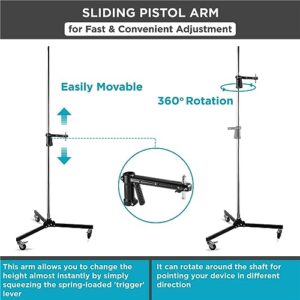 Flashpoint RB-PG Steel Wheeled Pistol Grip Heavy Duty Light Stand for Photography w/Sliding Arm & Chrome-Plated Column Stand, Max. Height 6.5' Max. Load 22 Lbs, Suitable for Light Stand Photography