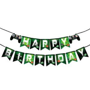 wernnsai game birthday banner - video game party supplies happy birthday bunting garland for boys kids player geeks gaming themed party decorations assembled