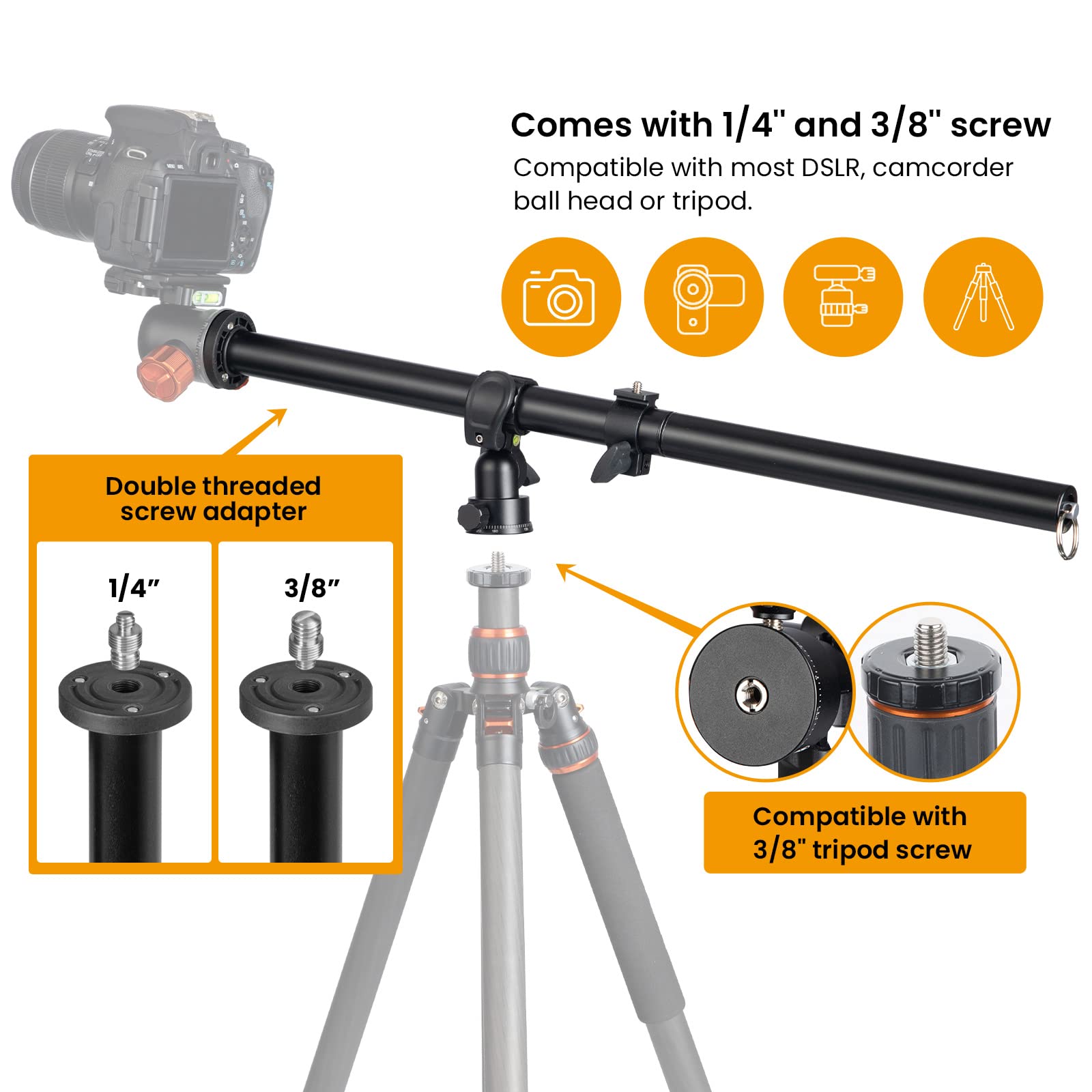 TARION Tripod Extension Arm Horizontal Centre Column Boom 12.6" Extender 360° Rotatable Aluminum Alloy Swivel Lock with Counterweight Sandbag for Overhead Photography and Filming VB-03