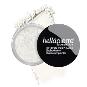 bellapierre hd finishing powder | translucent setting powder | poreless shine-free matte finish | lightweight gentle formula | non-toxic & paraben free | cruelty free mineral makeup