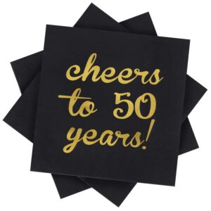 elcoho 60 pack cocktail napkins 50th birthday decorations luncheon napkins for birthday, anniversary party supplies, cheers to 50 years design, 2 layers, 5 by 5 inches (cheers to 50 years)