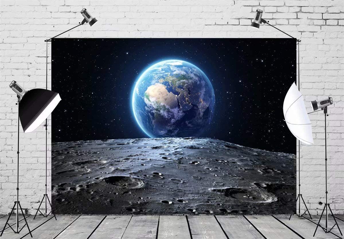 BELECO 7x5ft Fabric Outer Space Backdrop Universe Background Earth Moon Surface Furnished by NASA Planet Stars Photography Backdrop for Birthday Party Decoration Photoshoot Photo Background Props