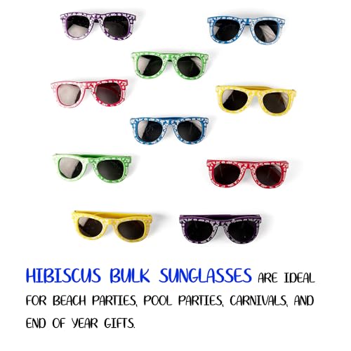 Neliblu Kids Hibiscus Sunglasses Party Favors - Sun Glasses for Beach, Carnival Prizes, and Party Toys - Favorite Luau and Pool Party Treat Bag Fillers - Bulk Stylish Party Sunglasses - Set of 25