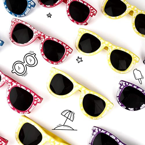 Neliblu Kids Hibiscus Sunglasses Party Favors - Sun Glasses for Beach, Carnival Prizes, and Party Toys - Favorite Luau and Pool Party Treat Bag Fillers - Bulk Stylish Party Sunglasses - Set of 25