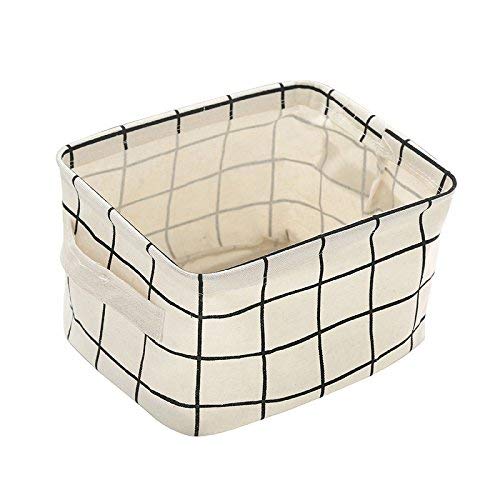 Miaro 5 Pack Canvas Storage Basket Bins, Home Decor Organizers Bag for Adult Makeup, Baby Toys liners, Books 7.9*6.3 inch (5 pack, Yellow & Green checks)