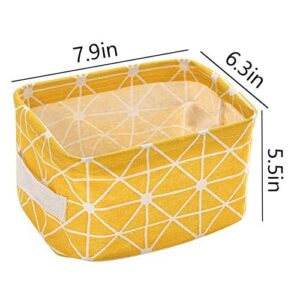 Miaro 5 Pack Canvas Storage Basket Bins, Home Decor Organizers Bag for Adult Makeup, Baby Toys liners, Books 7.9*6.3 inch (5 pack, Yellow & Green checks)