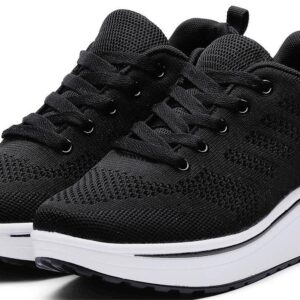 PPXID Women's Platform Fashion Sneakers Breathable Mesh Walking Shoes Lightweight Non Slip Running Shoes-Black 12 US Size