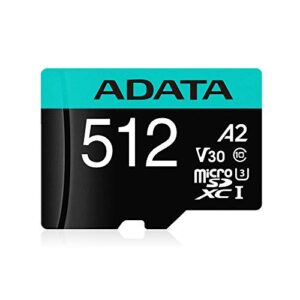 adata premier pro 512gb microsdxc/sdhc uhs-i u3 class 10 v30s a2 memory card with sd adapter - waterproof, shockproof, x-ray proof, magnet proof and temperature resistant
