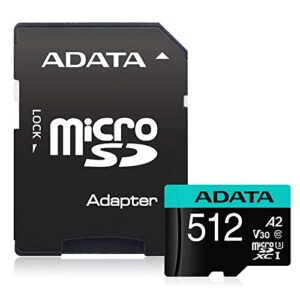 ADATA Premier Pro 512GB MicroSDXC/SDHC UHS-I U3 Class 10 V30S A2 Memory Card with SD Adapter - Waterproof, Shockproof, X-ray Proof, Magnet Proof and Temperature Resistant