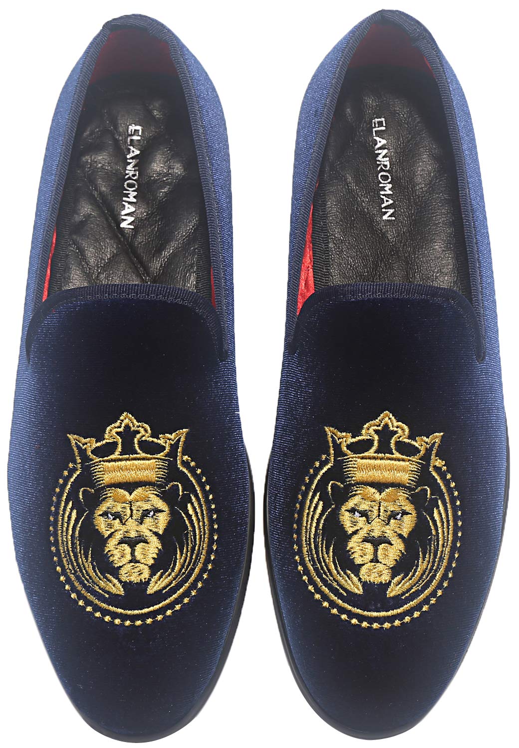 ELANROMAN Loafers for Men Velvet Dress Shoes of Embroidered 2.0 Wedding Party Prom Penny Navy Shoes US 10