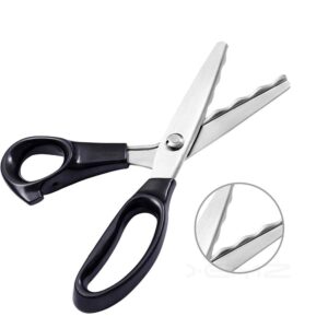 dressmaking sewing craft scissors, professional stainless steel pinking shears comfort grip, serrated & scalloped blades cut tailor decorative tool - fabrics leather paper craft (scalloped 18mm)