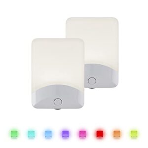 GE Color-Changing LED Night Light, Plug Into Wall, Dusk to Dawn Sensor, 8 Vibrant Colors, Ambient Lighting, Kids Adults Bedroom, Bathroom, Nursery, Kitchen, Hallway, 2 Pack, 46722-P1