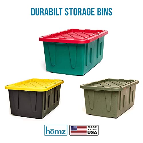 Homz 22-Gallon Durabilt Plastic Stackable Home Office Garage Storage Organization Container Bin w/Latching Lid and Handles, Black/Yellow (4 Pack)