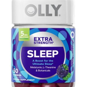 OLLY Extra Strength Sleep Gummy, Occasional Sleep Support, 5 mg Melatonin, L-Theanine, Chamomile, Lemon Balm, Sleep Aid, BlackBerry - 50 Count