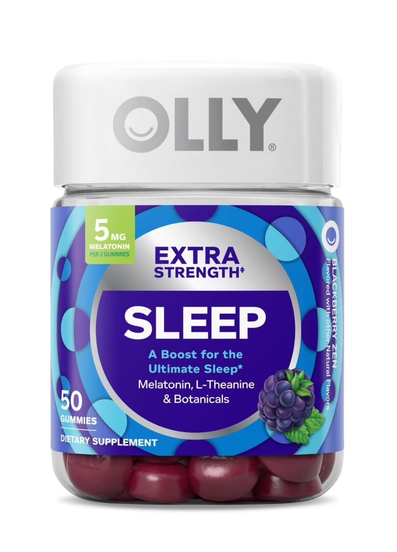 OLLY Extra Strength Sleep Gummy, Occasional Sleep Support, 5 mg Melatonin, L-Theanine, Chamomile, Lemon Balm, Sleep Aid, BlackBerry - 50 Count