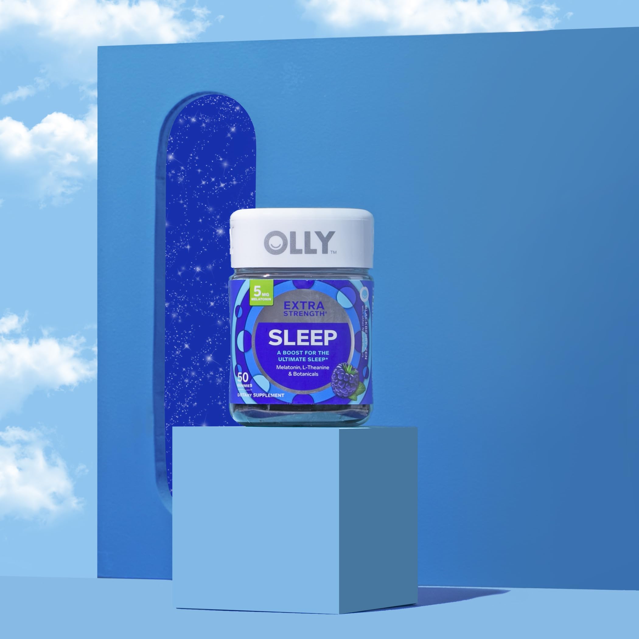 OLLY Extra Strength Sleep Gummy, Occasional Sleep Support, 5 mg Melatonin, L-Theanine, Chamomile, Lemon Balm, Sleep Aid, BlackBerry - 50 Count