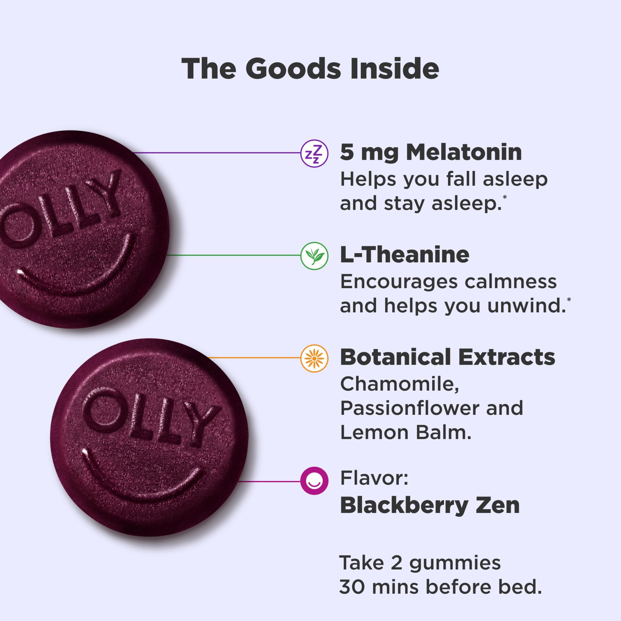 OLLY Extra Strength Sleep Gummy, Occasional Sleep Support, 5 mg Melatonin, L-Theanine, Chamomile, Lemon Balm, Sleep Aid, BlackBerry - 50 Count