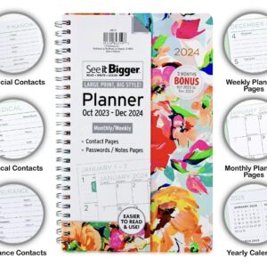 PlanAhead See IT Bigger April 2024 - June 2025 Size 8.75" x 5.5" x 0.5" Monthly/Weekly Medium Planner and Twin Fluorescent Pen (Floral Coppa)