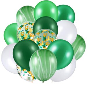 60 pieces 12 inch agate latex balloons confetti balloons colorful balloons for jungle baby shower wedding office birthday party supplies (green, white)