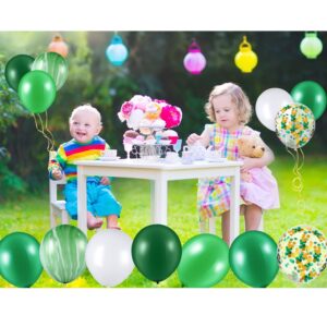 60 Pieces 12 Inch Agate Latex Balloons Confetti Balloons Colorful Balloons for Jungle Baby Shower Wedding Office Birthday Party Supplies (Green, White)