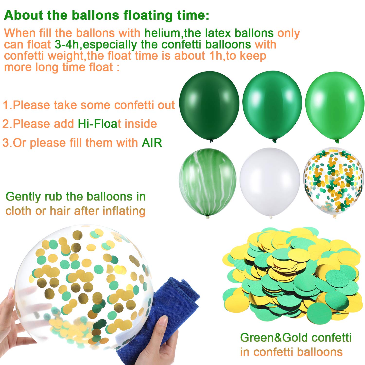 60 Pieces 12 Inch Agate Latex Balloons Confetti Balloons Colorful Balloons for Jungle Baby Shower Wedding Office Birthday Party Supplies (Green, White)