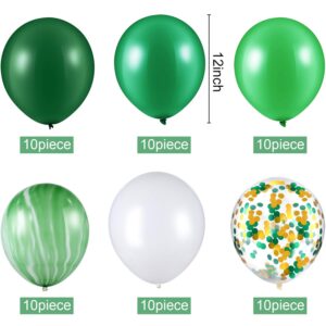 60 Pieces 12 Inch Agate Latex Balloons Confetti Balloons Colorful Balloons for Jungle Baby Shower Wedding Office Birthday Party Supplies (Green, White)