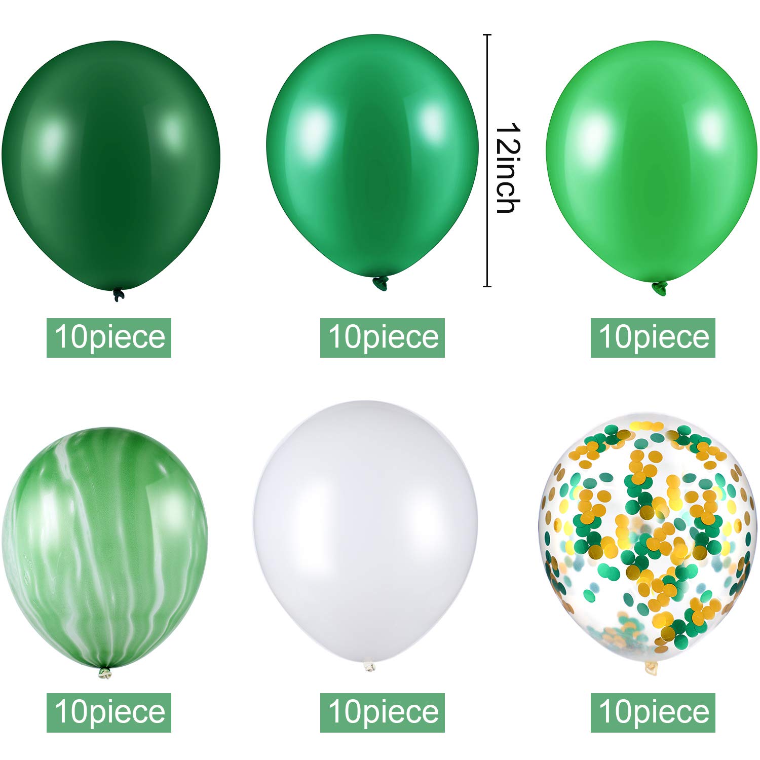 60 Pieces 12 Inch Agate Latex Balloons Confetti Balloons Colorful Balloons for Jungle Baby Shower Wedding Office Birthday Party Supplies (Green, White)