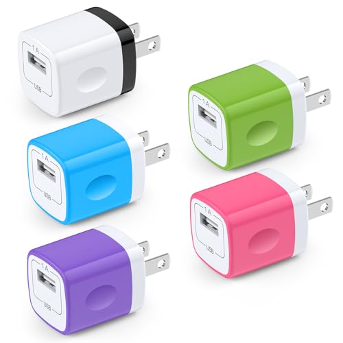 Charging Block,Charger Box,5Pack Travel Single Port USB Wall Charger Brick Cubes for iPhone 15/14/13/12/X/8/8 Plus/7/6S,Samsung Galaxy S24 S23 S22 A14 S10e S10 S9 S8/S7/S6/Note 9/8,LG G8 G7,Moto